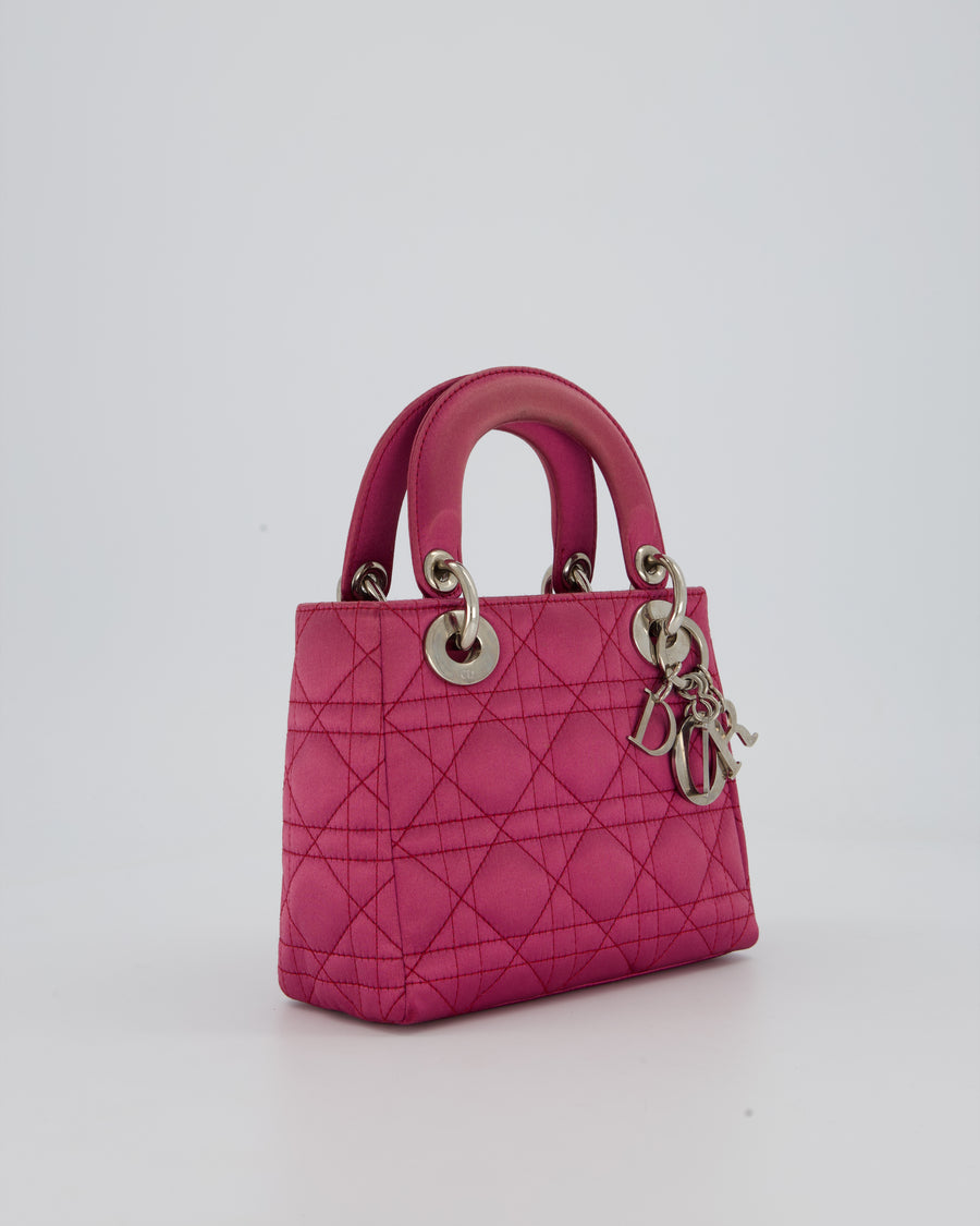 Christian Dior Purple Mini Lady Dior Bag in Satin With Silver Hardware