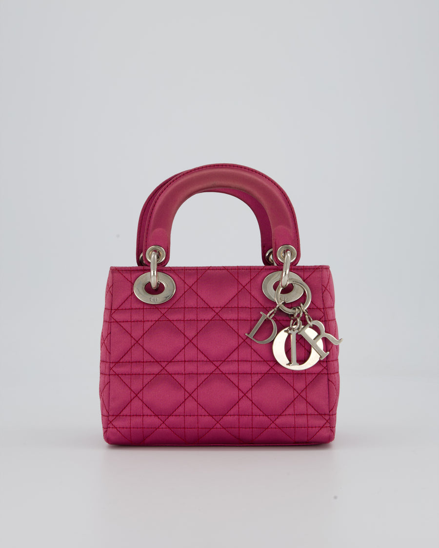 Christian Dior Purple Mini Lady Dior Bag in Satin With Silver Hardware