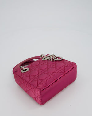 Christian Dior Purple Mini Lady Dior Bag in Satin With Silver Hardware