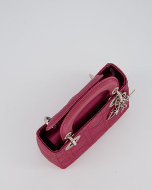 Christian Dior Purple Mini Lady Dior Bag in Satin With Silver Hardware