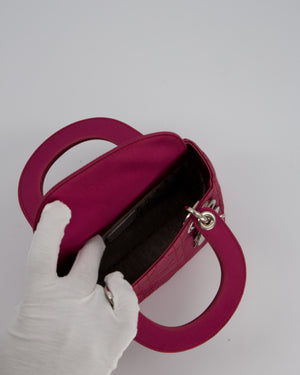 Christian Dior Purple Mini Lady Dior Bag in Satin With Silver Hardware
