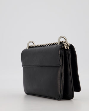 Prada Black Saffiano Crossbody Flap Bag in Leather with Metallic Chain Strap