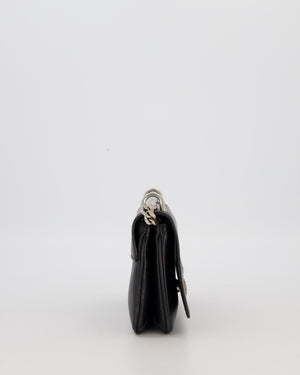 Prada Black Saffiano Crossbody Flap Bag in Leather with Metallic Chain Strap