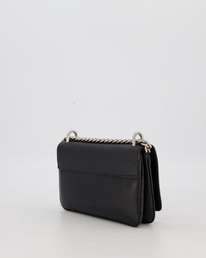 Prada Black Saffiano Crossbody Flap Bag in Leather with Metallic Chain Strap