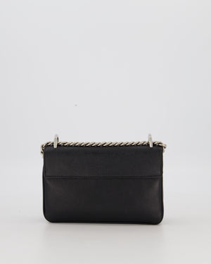 Prada Black Saffiano Crossbody Flap Bag in Leather with Metallic Chain Strap