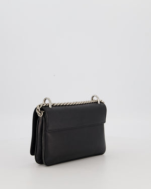 Prada Black Saffiano Crossbody Flap Bag in Leather with Metallic Chain Strap