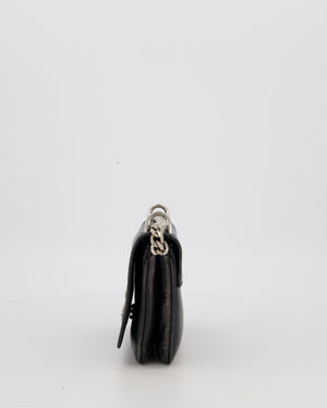 Prada Black Saffiano Crossbody Flap Bag in Leather with Metallic Chain Strap