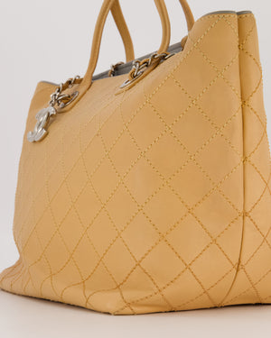 Chanel Wild Stitch Shopping Tote Bag in Beige Calfskin with Silver Hardware