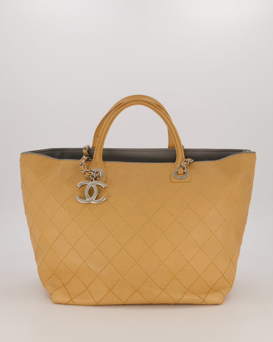 Chanel Wild Stitch Shopping Tote Bag in Beige Calfskin with Silver Hardware