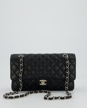 Chanel Black Classic Medium Double Flap Bag in Caviar Leather with Silver Hardware