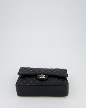 Chanel Black Classic Medium Double Flap Bag in Caviar Leather with Silver Hardware