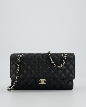 Chanel Black Classic Medium Double Flap Bag in Caviar Leather with Silver Hardware