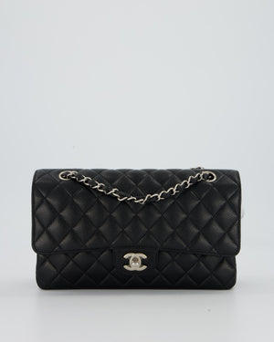 Chanel Black Classic Medium Double Flap Bag in Caviar Leather with Silver Hardware