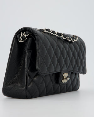 Chanel Black Classic Medium Double Flap Bag in Caviar Leather with Silver Hardware