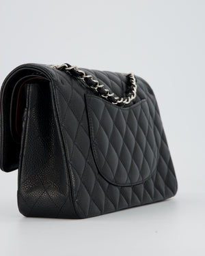 Chanel Black Classic Medium Double Flap Bag in Caviar Leather with Silver Hardware