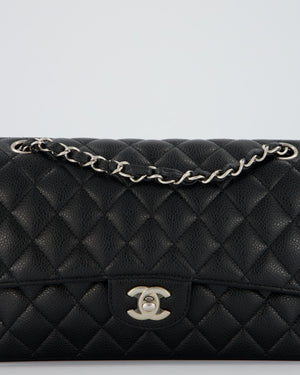 Chanel Black Classic Medium Double Flap Bag in Caviar Leather with Silver Hardware
