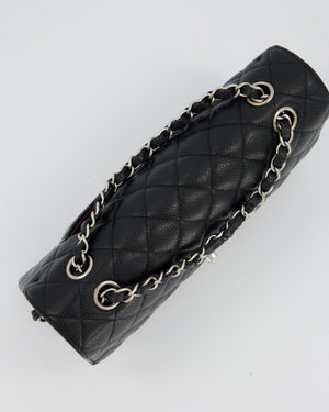 Chanel Black Classic Medium Double Flap Bag in Caviar Leather with Silver Hardware