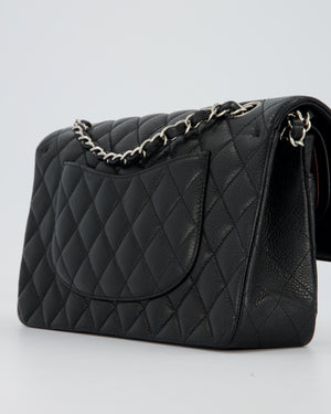 Chanel Black Classic Medium Double Flap Bag in Caviar Leather with Silver Hardware