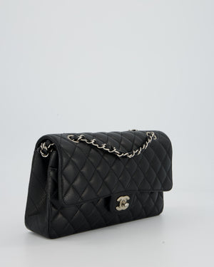 Chanel Black Classic Medium Double Flap Bag in Caviar Leather with Silver Hardware