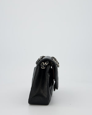 Chanel Black Classic Medium Double Flap Bag in Caviar Leather with Silver Hardware