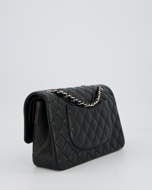 Chanel Black Classic Medium Double Flap Bag in Caviar Leather with Silver Hardware