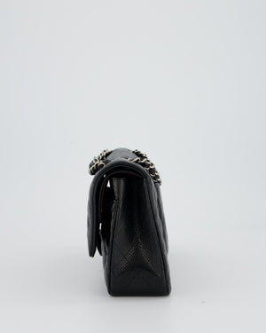 Chanel Black Classic Medium Double Flap Bag in Caviar Leather with Silver Hardware