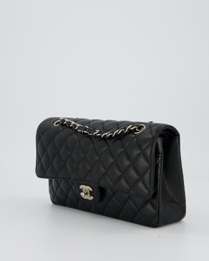 Chanel Black Classic Medium Double Flap Bag in Caviar Leather with Silver Hardware