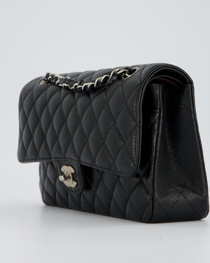 Chanel Black Classic Medium Double Flap Bag in Caviar Leather with Silver Hardware