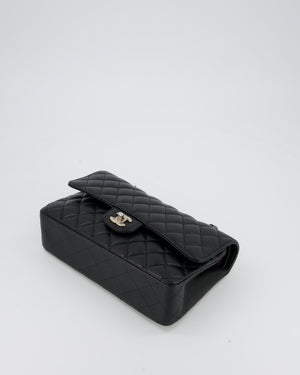Chanel Black Classic Medium Double Flap Bag in Caviar Leather with Silver Hardware