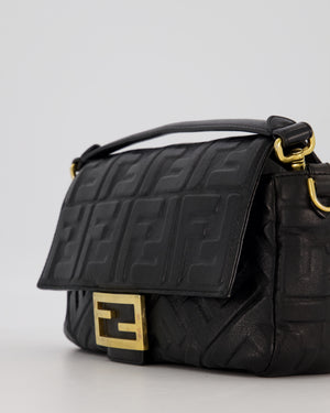 Fendi 3D Black Leather Baguette Medium Lambskin Leather in Gold Hardware
