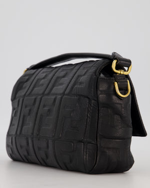 Fendi 3D Black Leather Baguette Medium Lambskin Leather in Gold Hardware