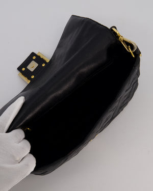Fendi 3D Black Leather Baguette Medium Lambskin Leather in Gold Hardware