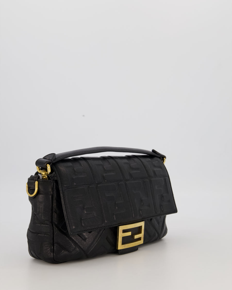 Fendi 3D Black Leather Baguette Medium Lambskin Leather in Gold Hardware