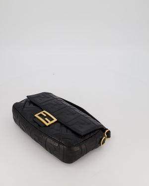 Fendi 3D Black Leather Baguette Medium Lambskin Leather in Gold Hardware