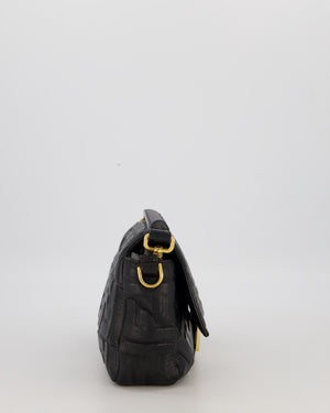 Fendi 3D Black Leather Baguette Medium Lambskin Leather in Gold Hardware