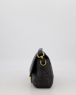 Fendi 3D Black Leather Baguette Medium Lambskin Leather in Gold Hardware