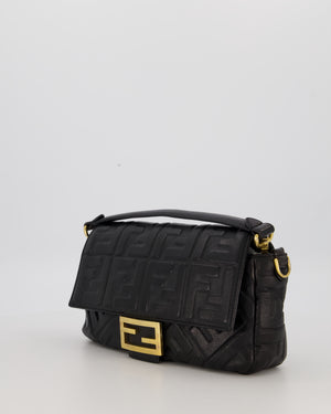Fendi 3D Black Leather Baguette Medium Lambskin Leather in Gold Hardware