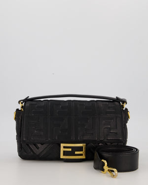 Fendi 3D Black Leather Baguette Medium Lambskin Leather in Gold Hardware