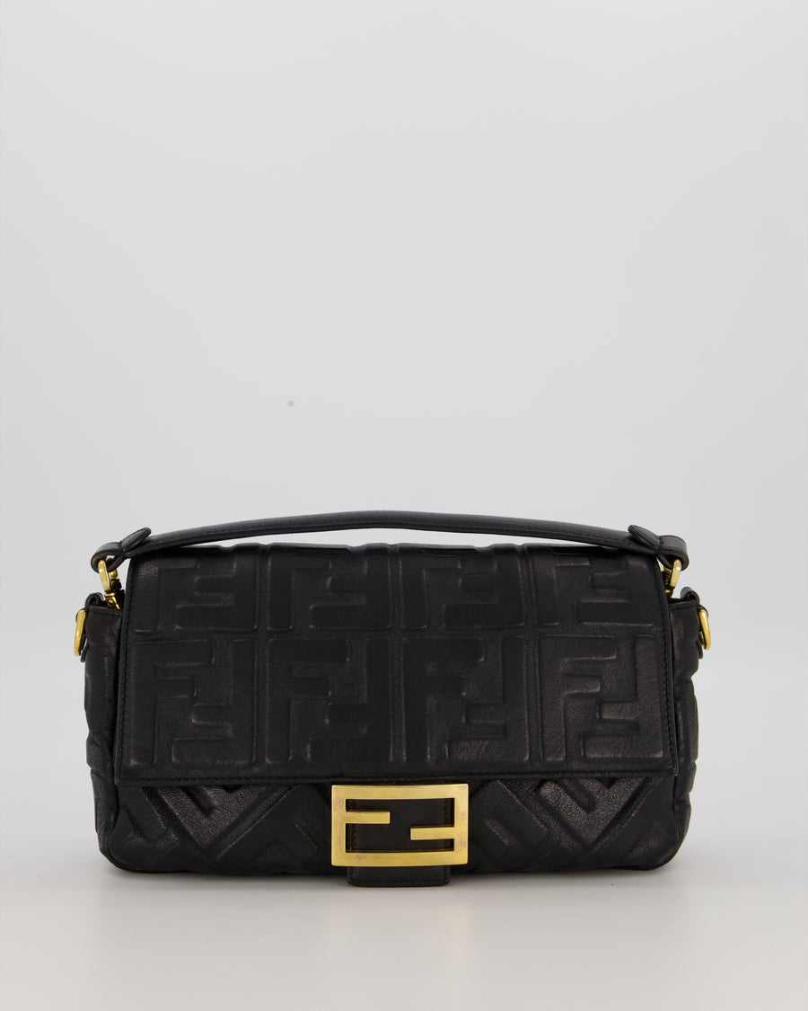 Fendi 3D Black Leather Baguette Medium Lambskin Leather in Gold Hardware