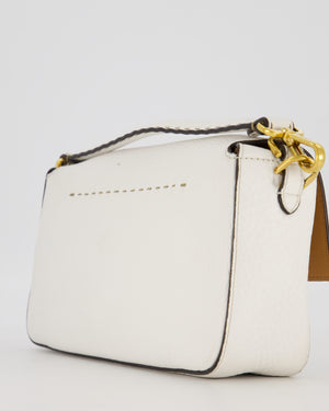 Fendi White Baguette Medium Shoulder Bag in Calfskin Leather with Black Trim and Gold Hardware