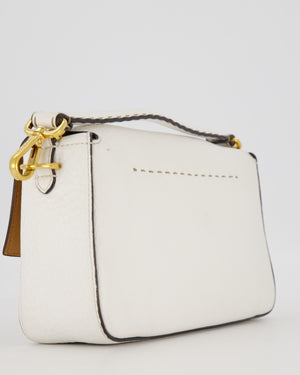 Fendi White Baguette Medium Shoulder Bag in Calfskin Leather with Black Trim and Gold Hardware