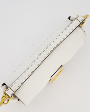 Fendi White Baguette Medium Shoulder Bag in Calfskin Leather with Black Trim and Gold Hardware