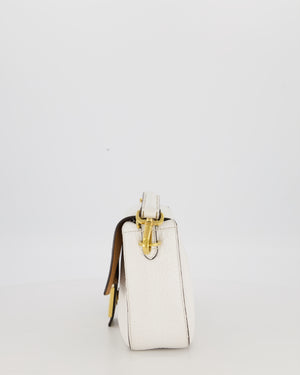 Fendi White Baguette Medium Shoulder Bag in Calfskin Leather with Black Trim and Gold Hardware