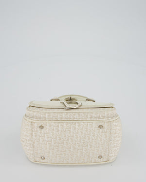 Christian Dior Vintage Mini Detective Bag in White Leather and Oblique Canvas with Silver Hardware