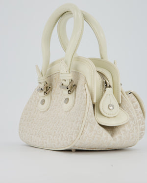 Christian Dior Vintage Mini Detective Bag in White Leather and Oblique Canvas with Silver Hardware