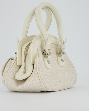 Christian Dior Vintage Mini Detective Bag in White Leather and Oblique Canvas with Silver Hardware