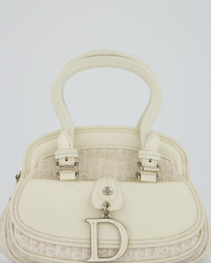 Christian Dior Vintage Mini Detective Bag in White Leather and Oblique Canvas with Silver Hardware