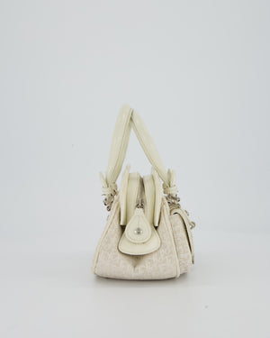 Christian Dior Vintage Mini Detective Bag in White Leather and Oblique Canvas with Silver Hardware