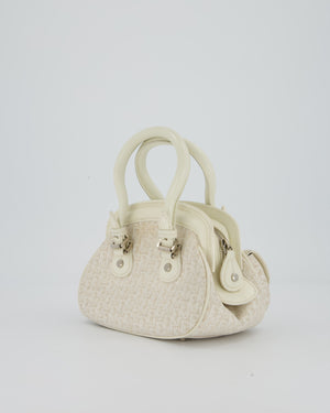 Christian Dior Vintage Mini Detective Bag in White Leather and Oblique Canvas with Silver Hardware