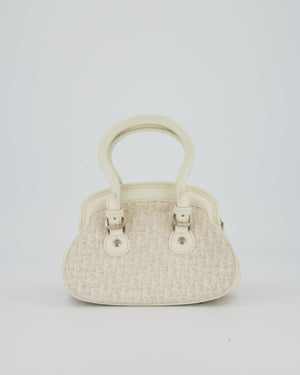 Christian Dior Vintage Mini Detective Bag in White Leather and Oblique Canvas with Silver Hardware